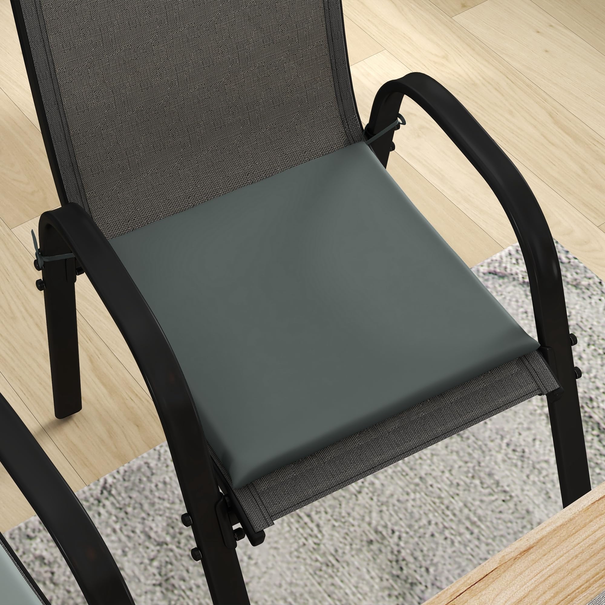 Outsunny Lot de 6 Coussins de Chaise Jardin Capitonné 42x42cm Gris Foncé | Coussins Extérieur, Grand Confort, avec Attaches, Galette Chaise Exterieur