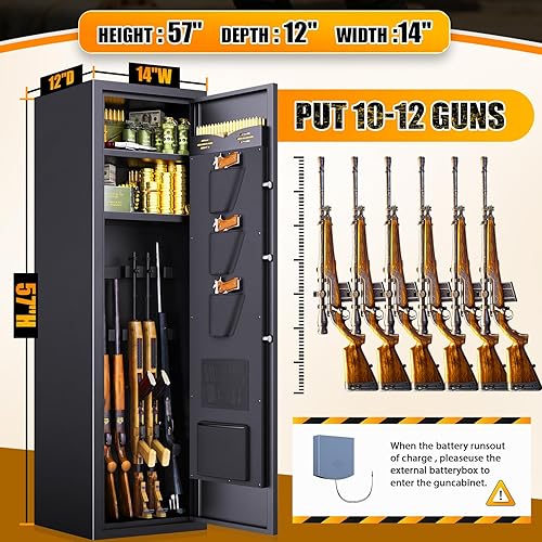 Miniatura 2 de Caja fuerte biométrica para armas 10-12, segura para rifles y pistolas, no requiere montaje, armario de pistola Larage con 3 bolsas de pistola,