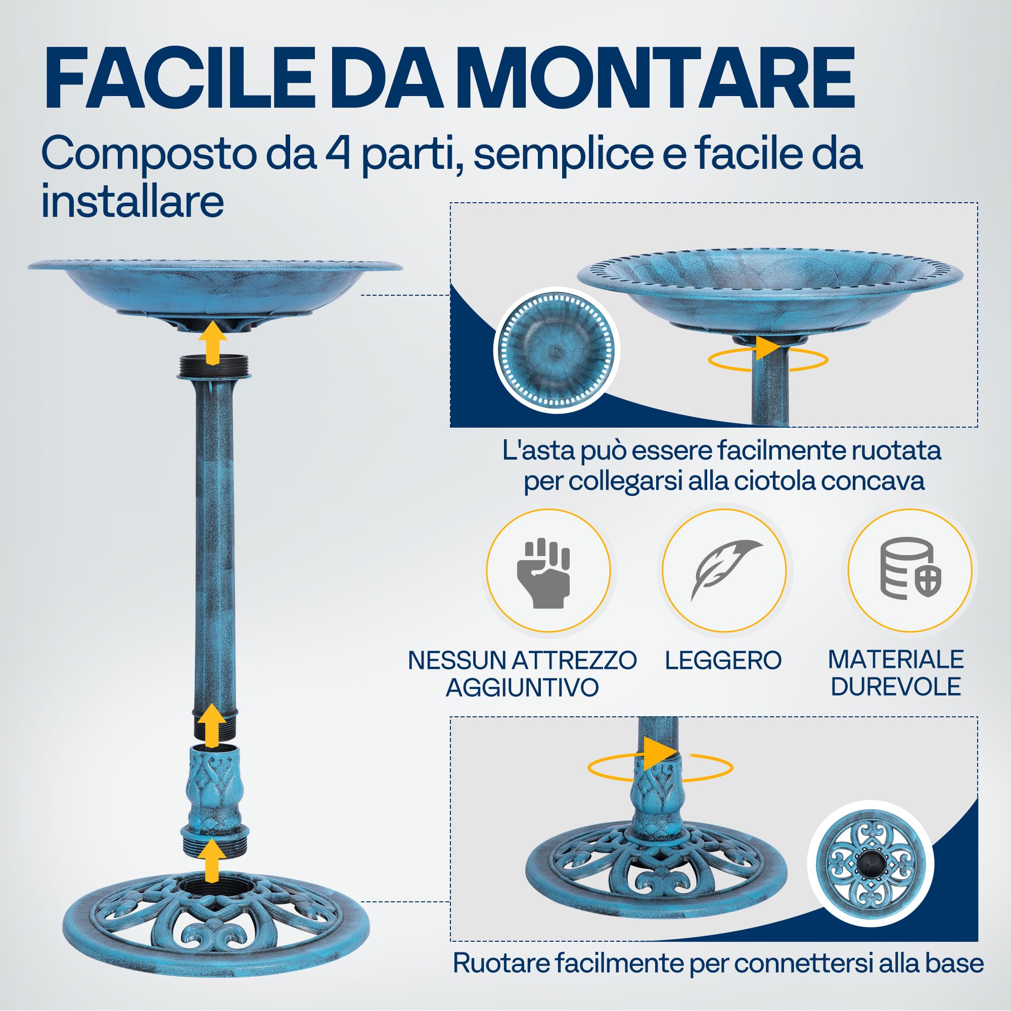 VIVOHOME Abbeveratoio e Mangimatoia per Giardino 71cm Alto con Fontana Solare Grande Resina Autoportante Ciotola d’Acqua Tradizionale