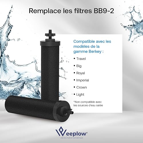 Weeplow O'Pure 2 Lot de 2 Filtres à Eau Gravité Compatible Berkey Doulton - 6