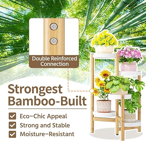 Miniatura 2 de LASZOLA Soporte para Plantas de Bambú Blanco de 5 Niveles de Uso Pesado para Interiores, Estante Vertical Alto de Múltiples Niveles para Macetero en