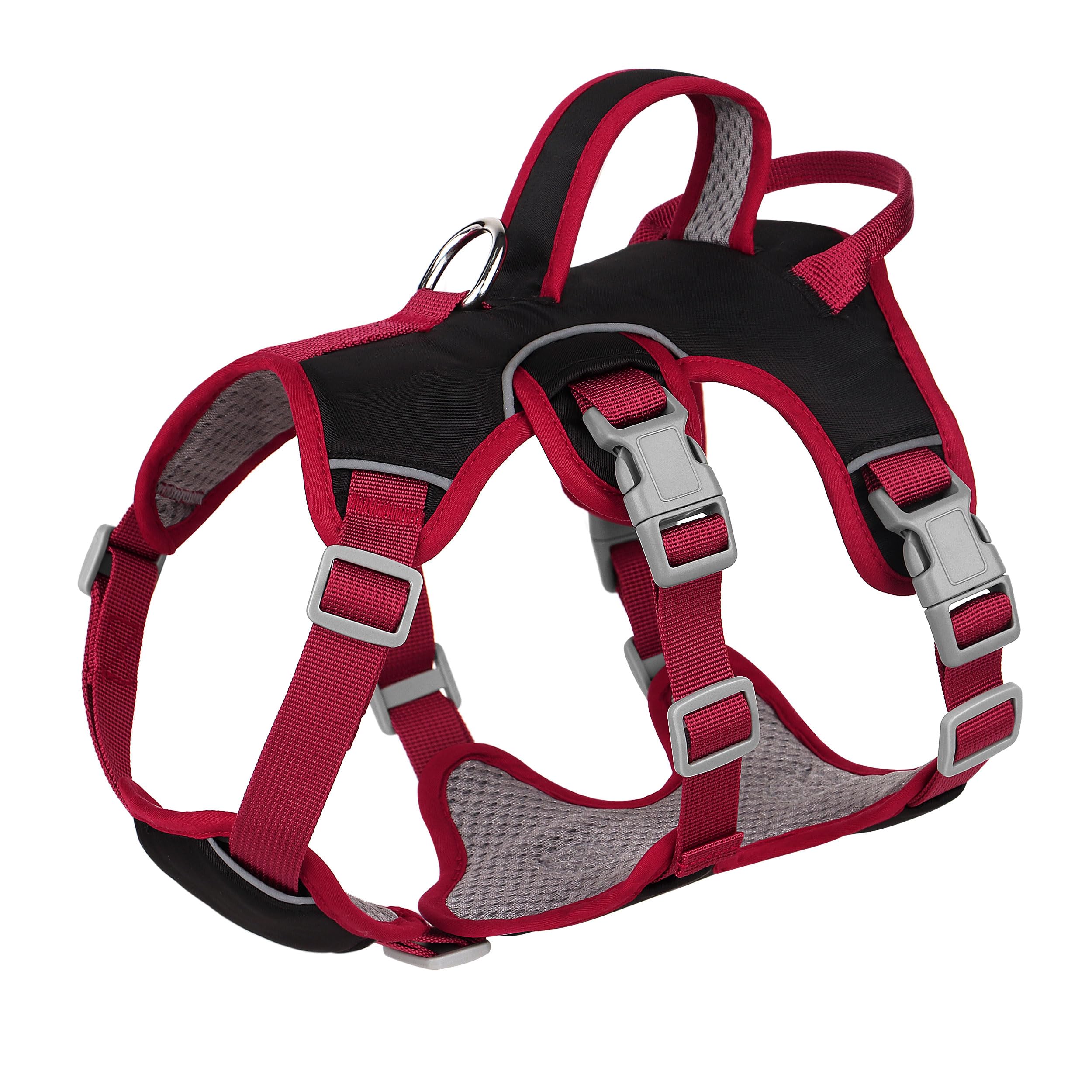 ForestpawEscape Proof Dog Harness Small Medium Sized Dog,No Pull Dog Harness with Handle,Reflective Breathable Full Body Dog Vest Adjustable Puppy Harness for Walking(Red&Black,Chest 14-20")