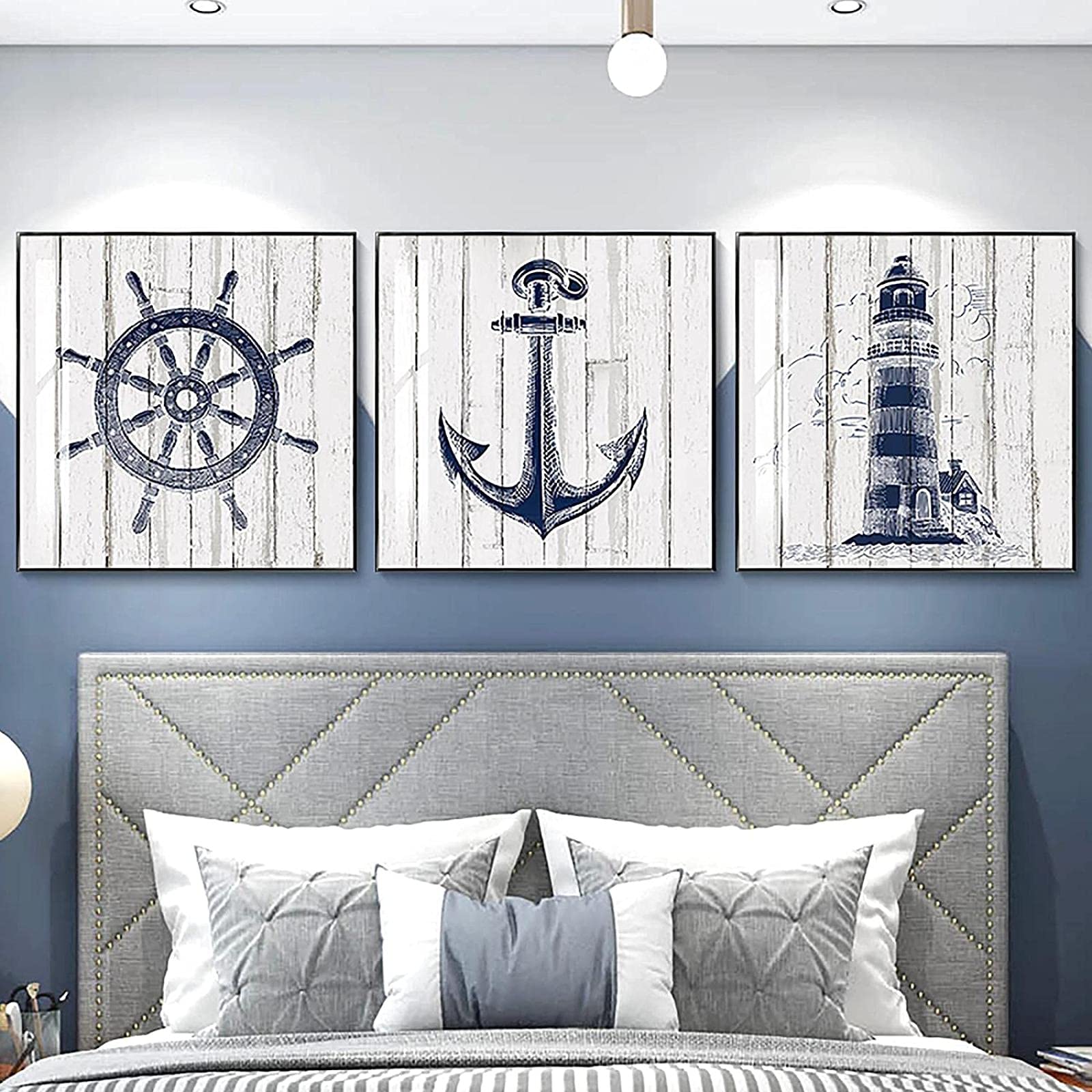 Nautica Wall Art Dipinti su Tela Navy Pictures Anchor Compass Lighthouse HD Poster Print Mediterranean Boy Room Home Decor 30x40cmx3pcs Senza Cornice