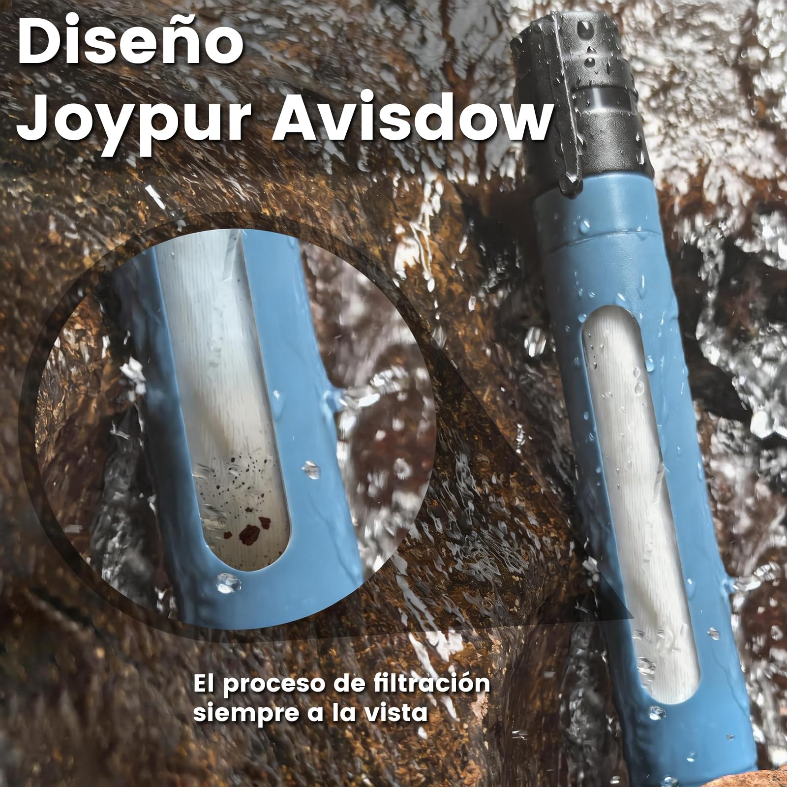 Filtro de Agua Portátil de 0.01µm con Ventana Visible, Purificador para Acampar y Senderismo, Filtro Personal Ligero de 50g para Mochila, Supervivencia y Viajes (Azul 4)