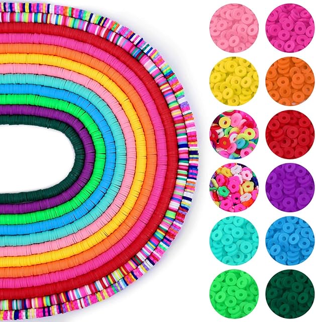 4560Pcs Flat Clay Bead, Modacraft Heshi Clay Beads Refill for Bracelet Jewelry Making for Necklace, 6mm Polymer Preppy Flat Bead with Container Bracelet Necklace Charm Jewelry Making for Kids/Adults