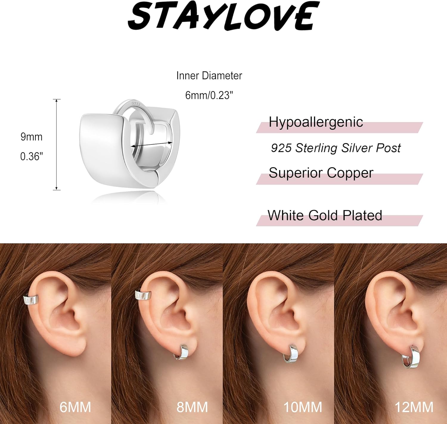 Small Huggie Earrings for Women 14K Gold Plated Chunky Hoops 925 Sterling Silver Post Mini Cartilage Wide Thick Hoop Earrings - Image 5