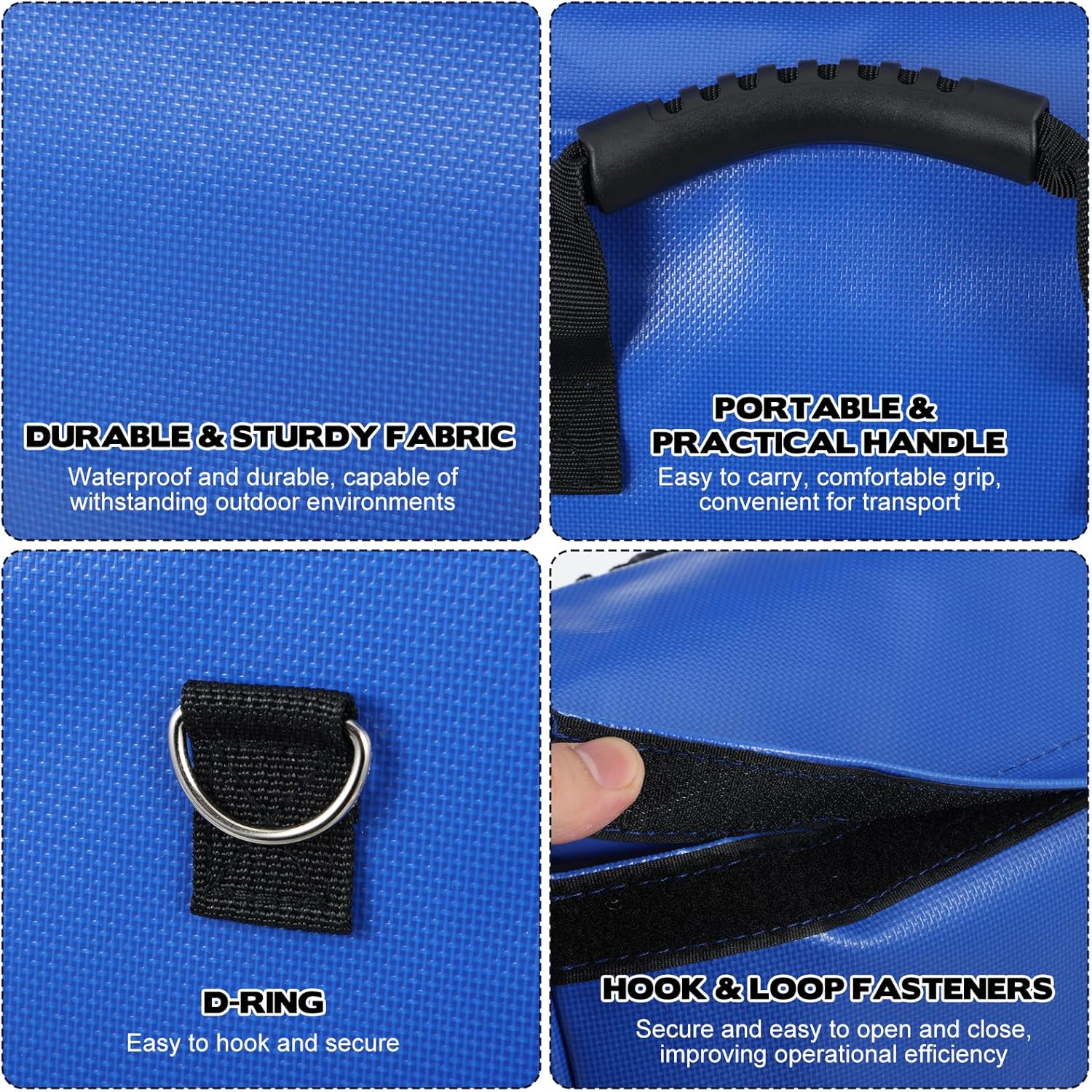 5 Pack Waterproof Sandbags with Handles, Heavy-Duty 50lb Capacity Vinyl Anchor Weights, Training Sand Sack for Securing Inflatable Bounce Houses, Water Slides, Tents & Backyard Parties(Blue)