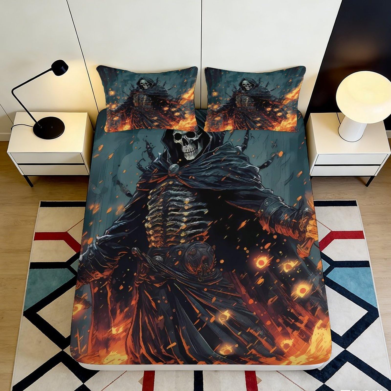 3D Printed Gothic Skeleton Fitted Sheet Microfiber Soft Deep Pocket for Bedroom Bedding Set Gothic Mattress Fitted Cover Washable 200x200x25cm 90x200x25cm
