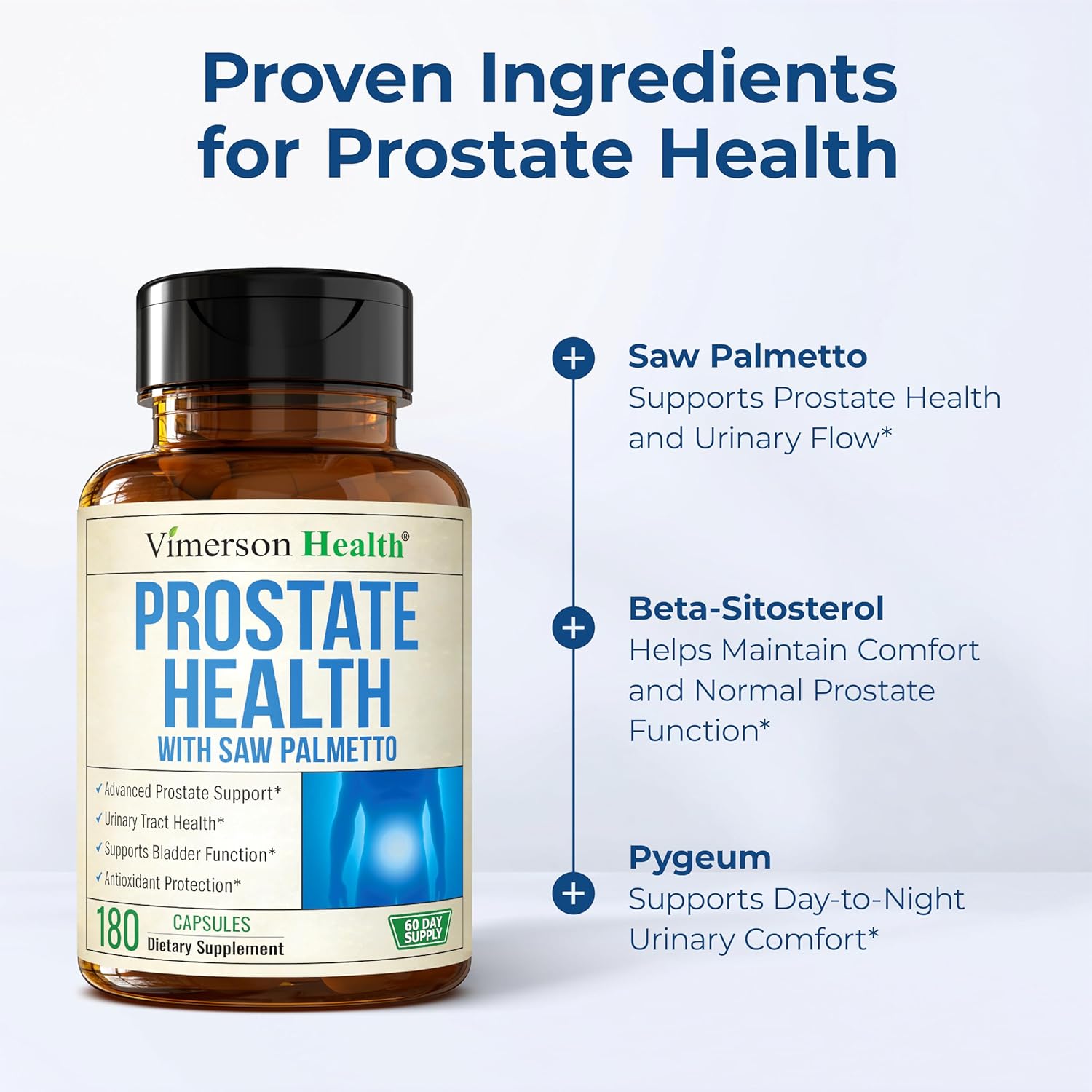 Prostate Health Supplement for Men with Saw Palmetto – Supports Urinary Flow & Nighttime Comfort – Advanced Formula with Beta-Sitosterol, Pumpkin Seed, Zinc & Selenium – 180 Capsules