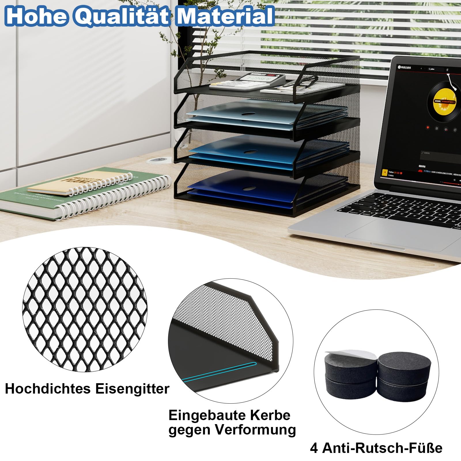 PUNCIA Dokumentenablage A4 Briefablage 4 Stück aus Metall Stapelbar Schwarz | Papierablage Aktenablage Dokumentenhalter Aktenaufbewahrung Ablagefächer Schreibtisch Organizer für Büro Schule Arbeitszimmer