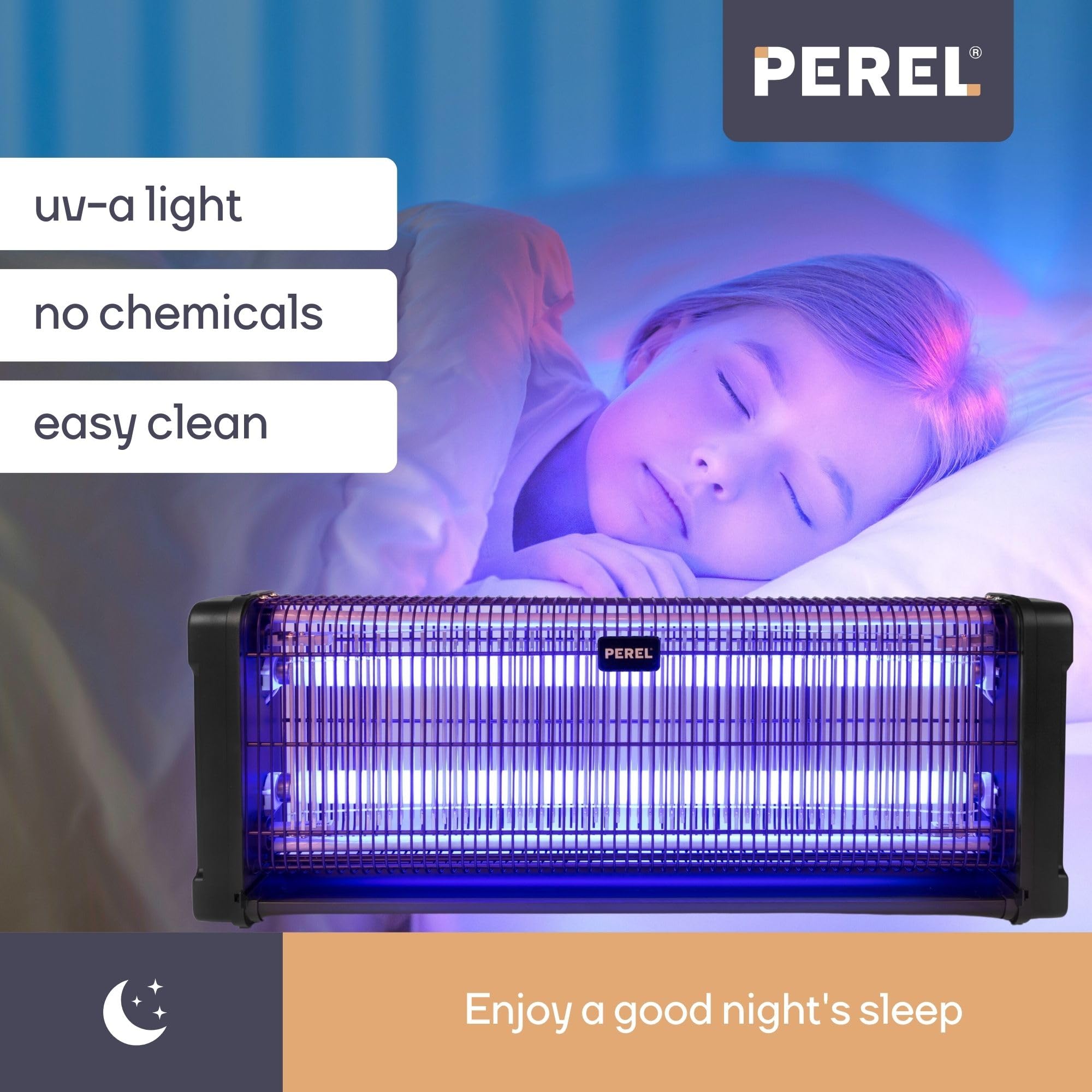 Perel Mata Insectos UV eléctrico Interior, Rejilla 2800V, Aparato silencioso con Bandeja metálica extraíble, Cobertura 150 m², Control sin químicos