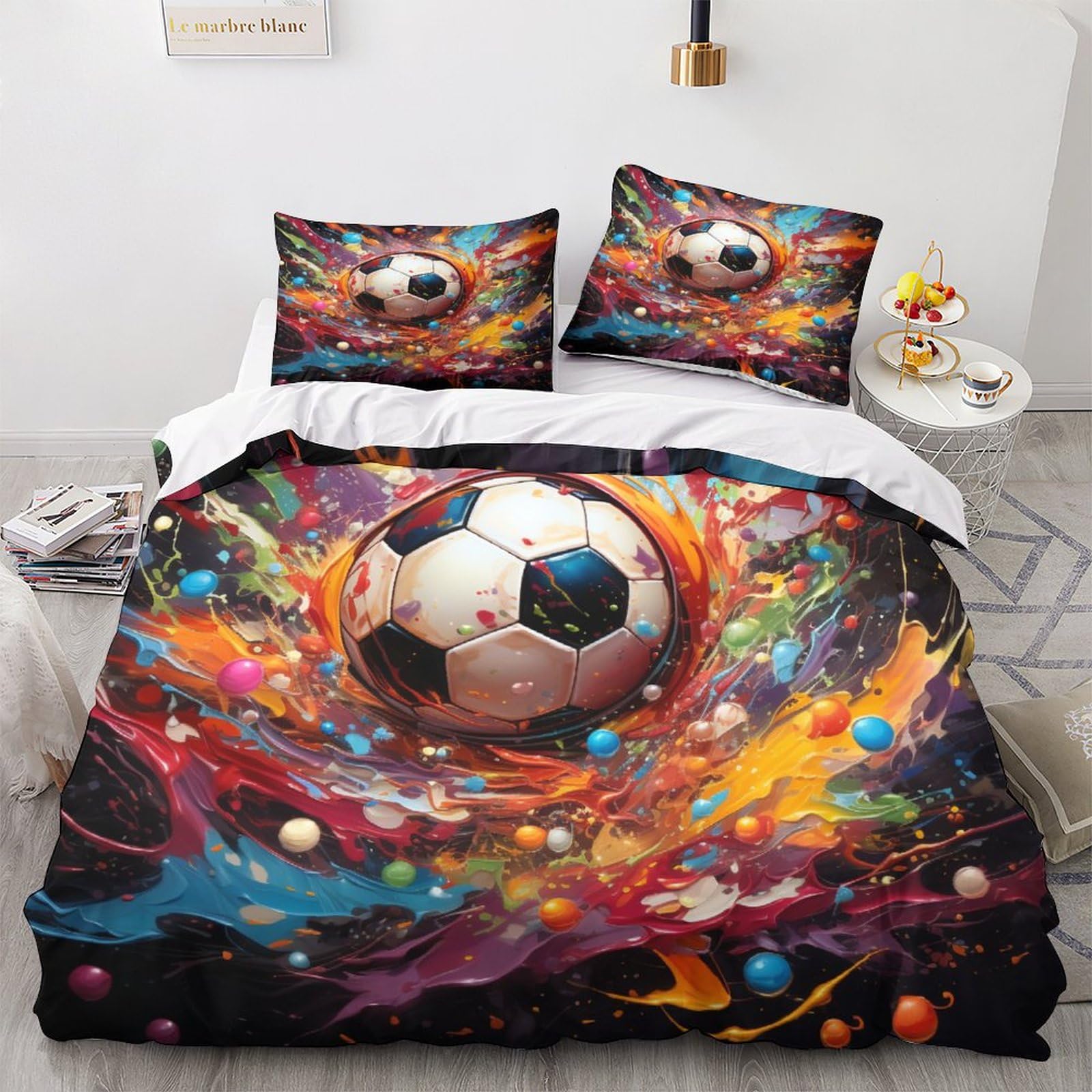 Housse de couette football 3D King 220x240cm avec taies d'oreiller