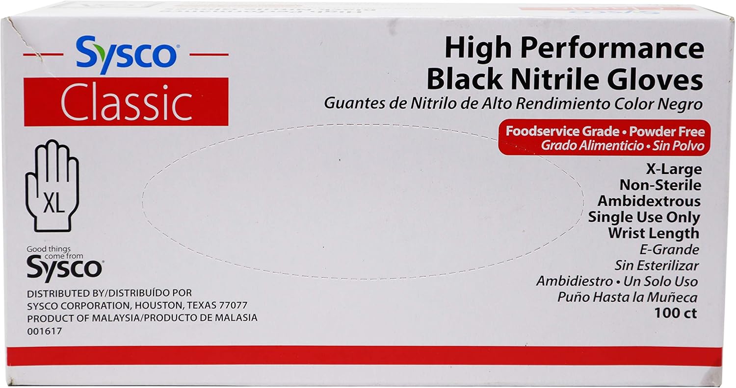 Sysco Classic Black Nitrile Extra Large Gloves Box, 100 Count Amazon