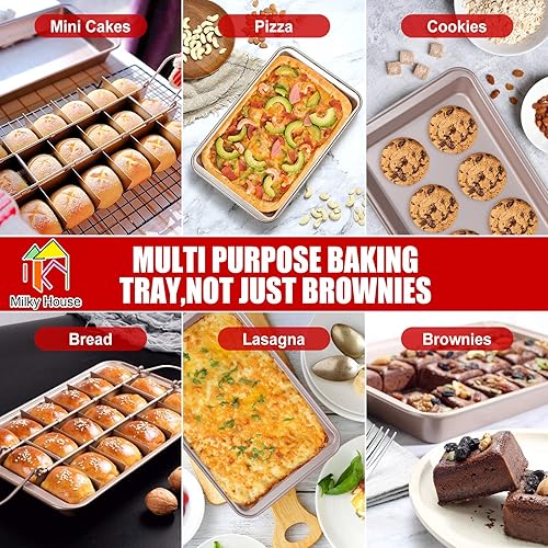 Miniatura 4 de Bandejas para brownie con divisores, bandeja antiadherente para hornear brownie con rebanadoras, bandeja para hornear con 18 moldes precortados,
