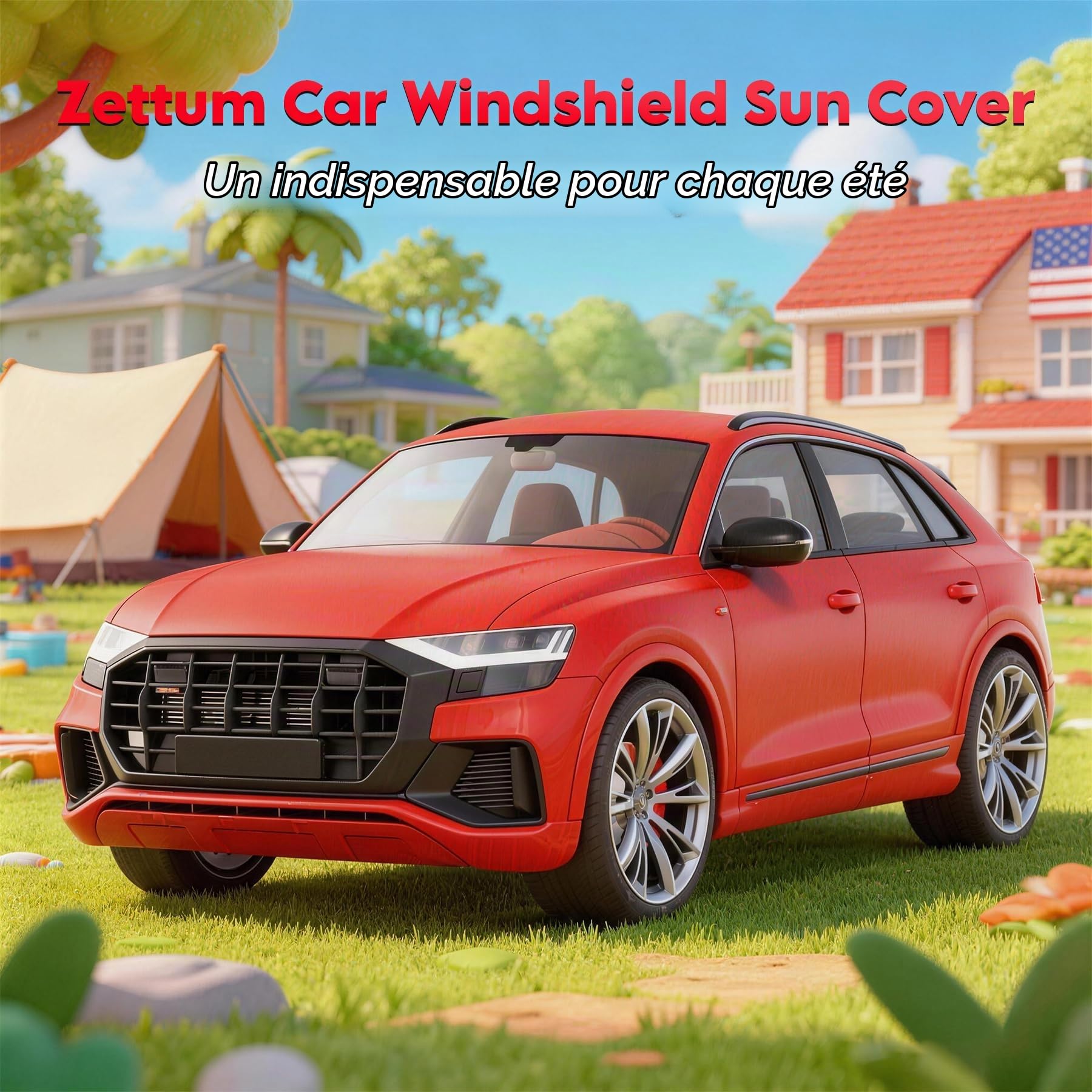 Zettum Pare Soleil Voiture 600D Imperméable UV SUV Monospace 177×127 cm | Pour gros véhicules, isolant solaire. Tissu PU résistant, fixation anti-vent, ne se décolor pas longtemps.