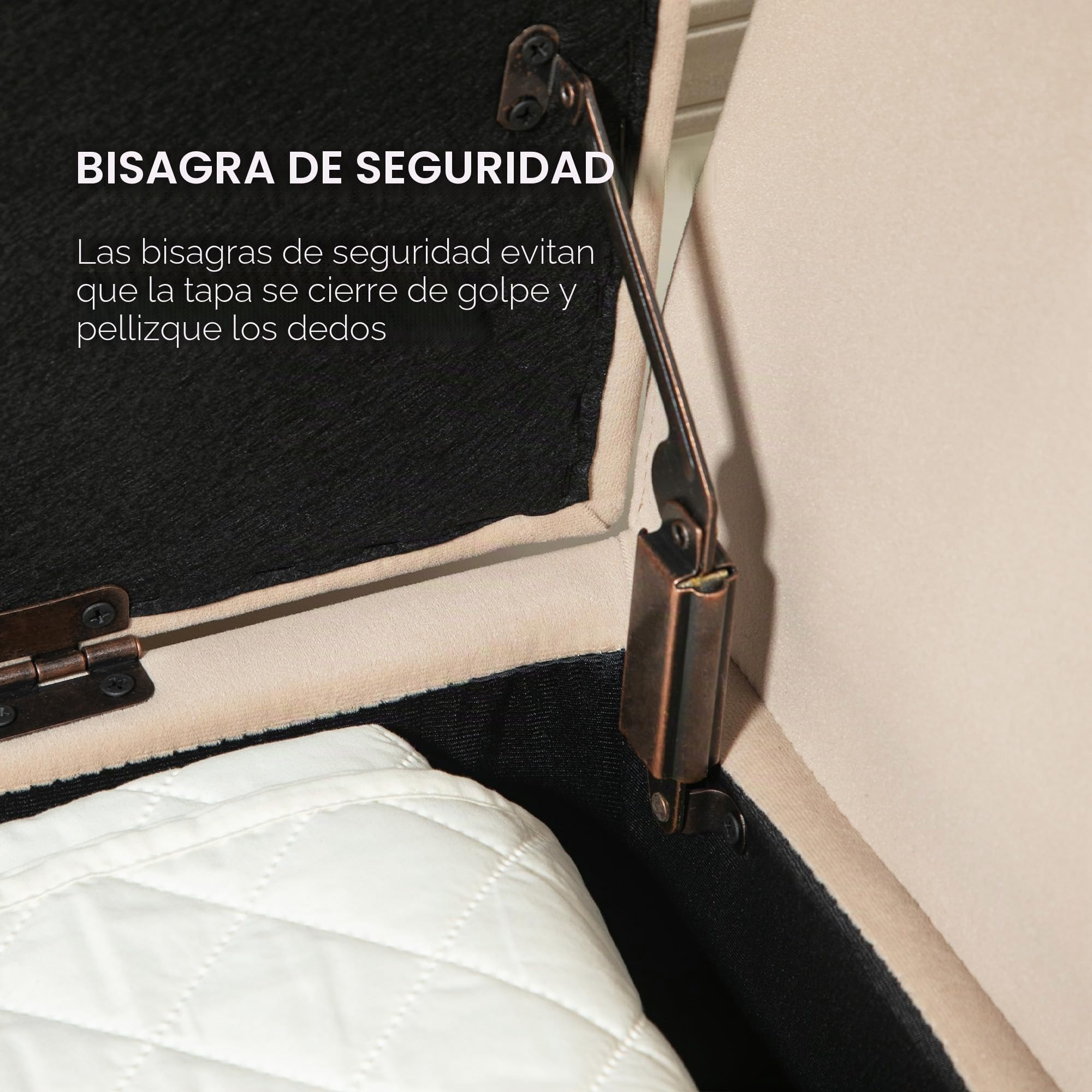 HOMCOM Banco con Espacio de Almacenamiento, reposabrazos tapizado con Aspecto de Terciopelo, baúl con Patas de Madera, Banco baúl para salón, Dormitorio, Pasillo, 107 x 42 x 65 cm, Color Beige