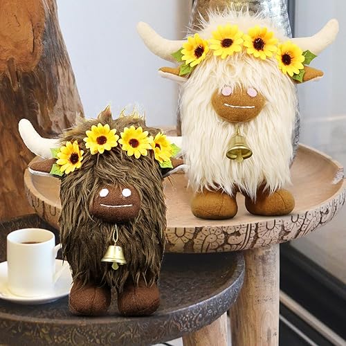 Miniatura 7 de Lovinland Highland Cow Decor Decoración de gnomos de peluche de vaca escocesa de primavera para el hogar Muñeco de gnomos de peluche de animales