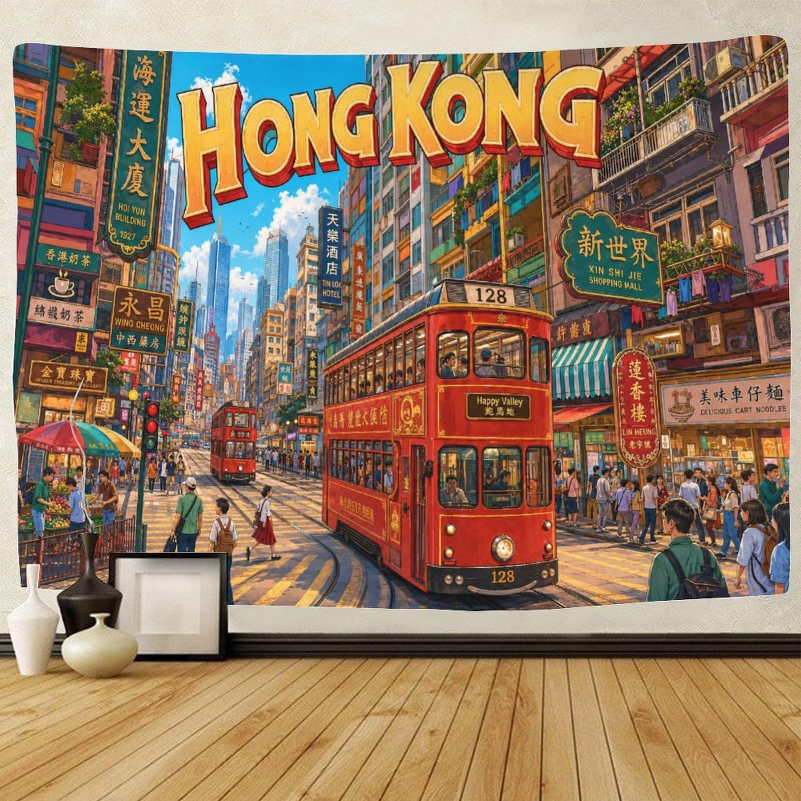 ASDFGHJKLZA Hong Kong Cityscape 3D Print Wall Art Decor Wall Tapestry Tapestries Home Decoration Curtain Bedroom Living Room 150cmx200cm