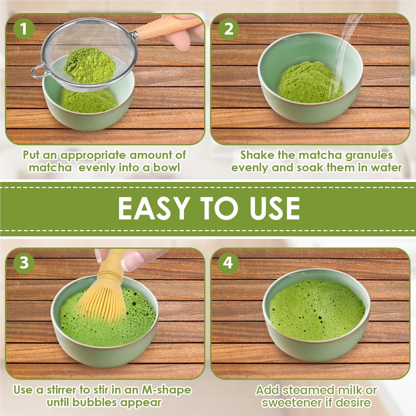 Juego de té matcha Batidor seguro Cuchara Juegos Preparación Tienda bebidas for interiores Herramientas for preparar Accesorios Kit Te Matcha(Style 1)