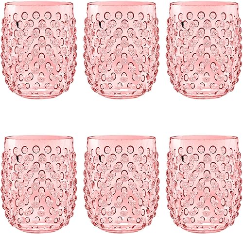 TarHong Hobnail - Vasos de plástico de alta calidad, sin tallo, 15 onzas, color rosa, juego de 6