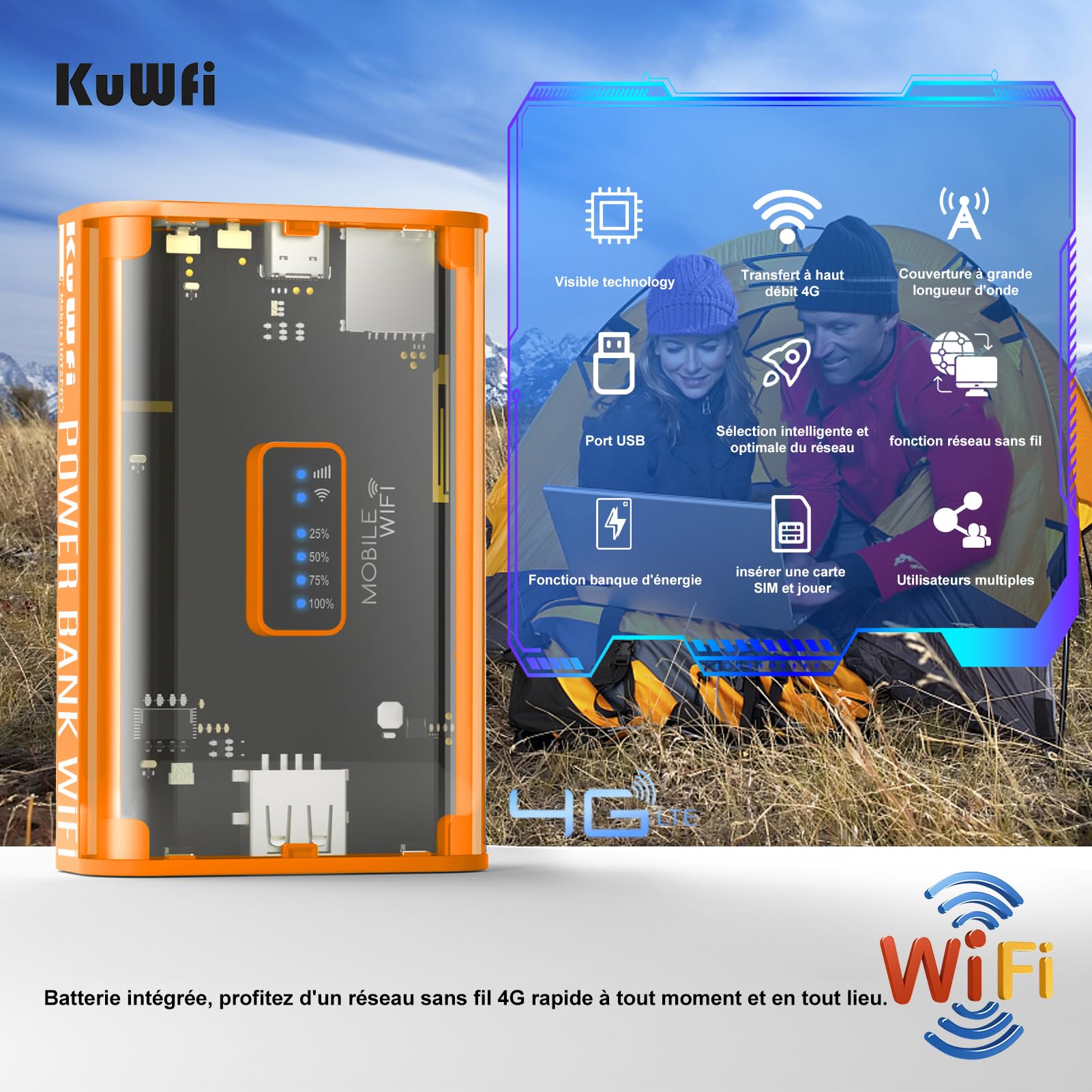 KuWFi Router 4G SIM (MC8), Box 4G LTE, Router Mobile 4G WiFi Portatile, Modem 4G Portata 150Mbps, Hotspot 4G, Condivisione WiFi fino a 10 dispositivi, Batteria Ricaricabile 5200mAh