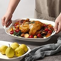 Vista 7 de DOWAN Serving Tray with Handles, 15.4" Large Platters for Wedding Decor, Porcelain Serving Dish for Entertaining, White Plates for Salad Meat Fruit