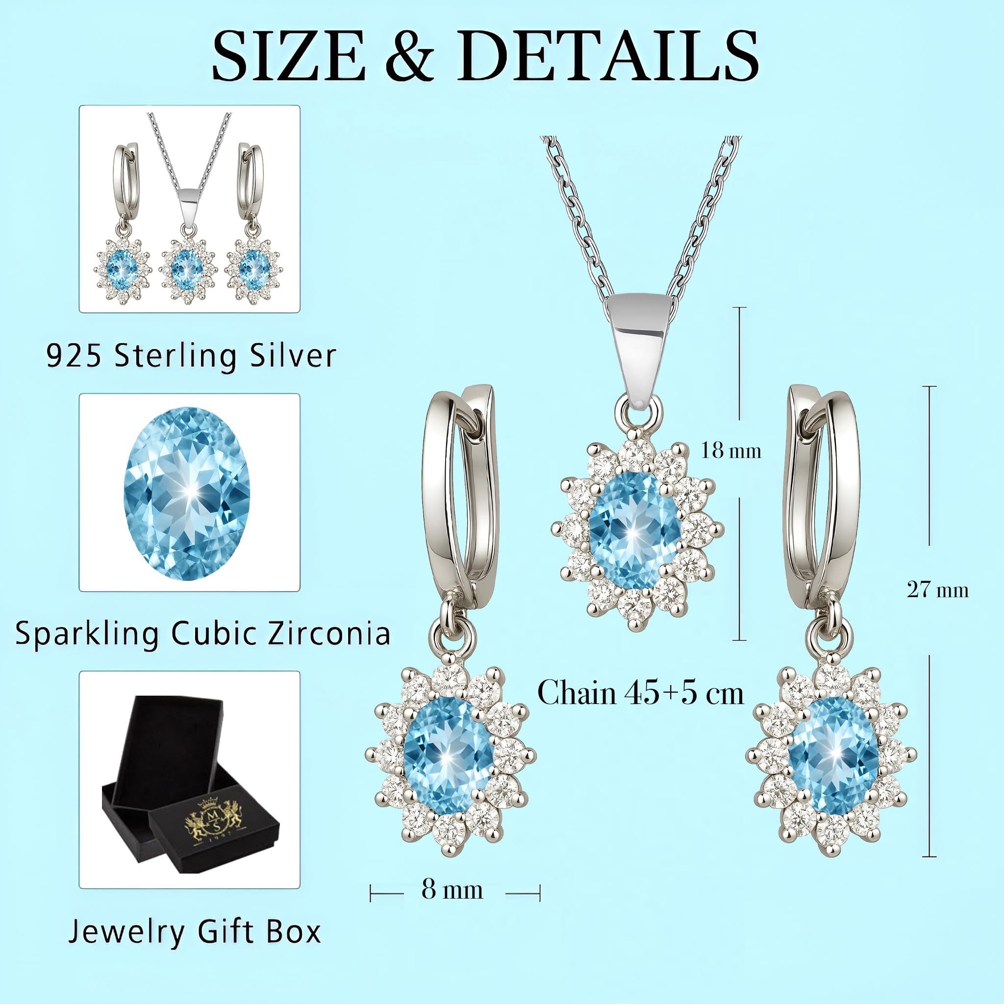 Esclusivo set di gioielli da donna in argento 925 con ciondolo e orecchini – Design elegante con zirconi – Gioielli senza tempo per tutti i giorni e occasioni speciali – Idea regalo per fidanzata
