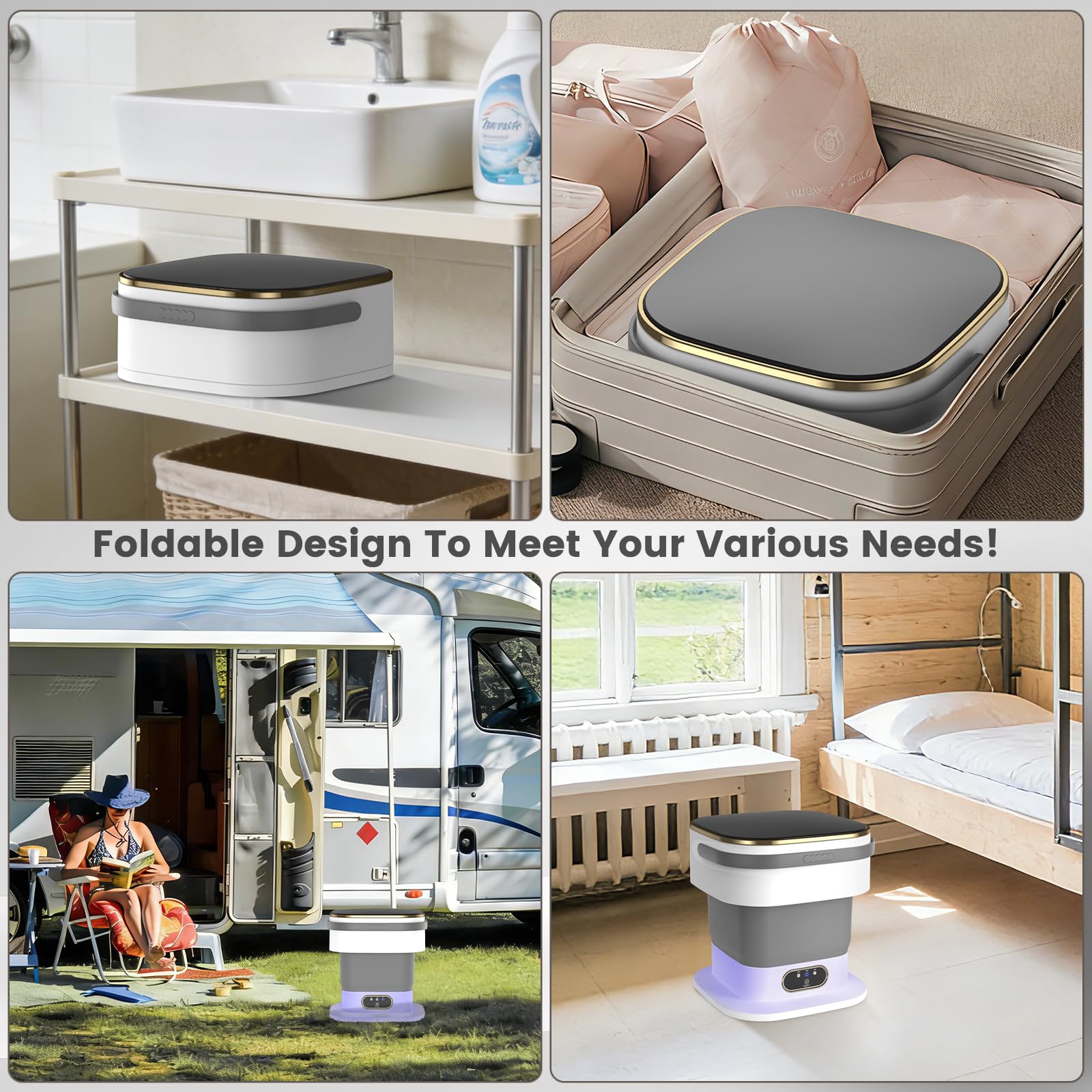 Mini machine à laver,machine à laver portable améliorée de 15 L,3 programmes de lavage avec essorage, adapté aux vêtements légers et petits, pliable, idéal pour les appartements et le camping (gris)