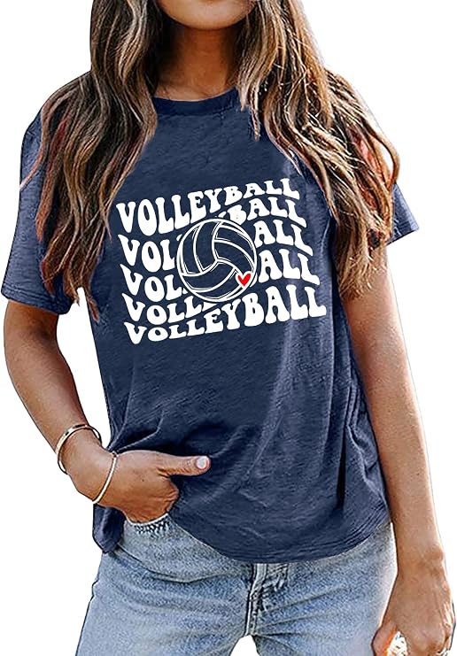 Women Volleyball Mom Shirts Game Day T Shirts Sports Player Graphic Casual Tee Tops