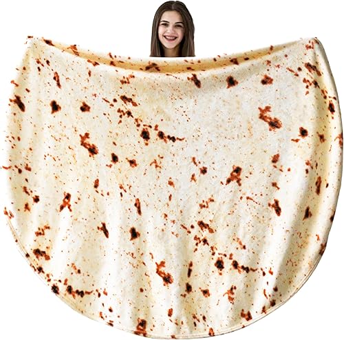 Vessia Manta de cama de tortilla de burritos (beige, 80 pulgadas), manta gigante realista divertida de comida para adultos y adolescentes, novedosa