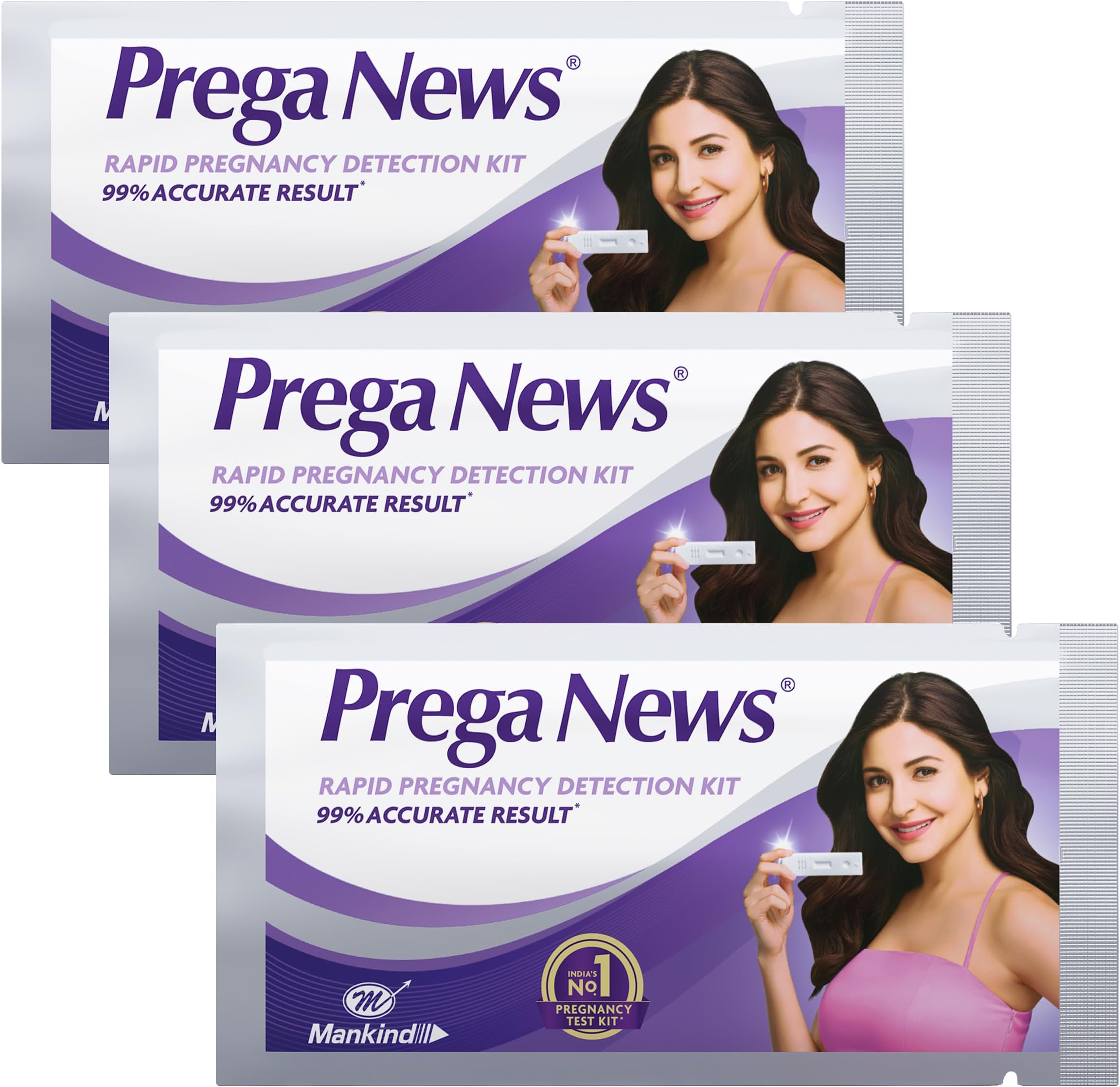 Prega News Pregnancy Test Kit, One Step Urine Hcg Test Device, 99% Accurate Results In 5 Minutes, India's No 1 Pregnancy Kit, Pack Of 3