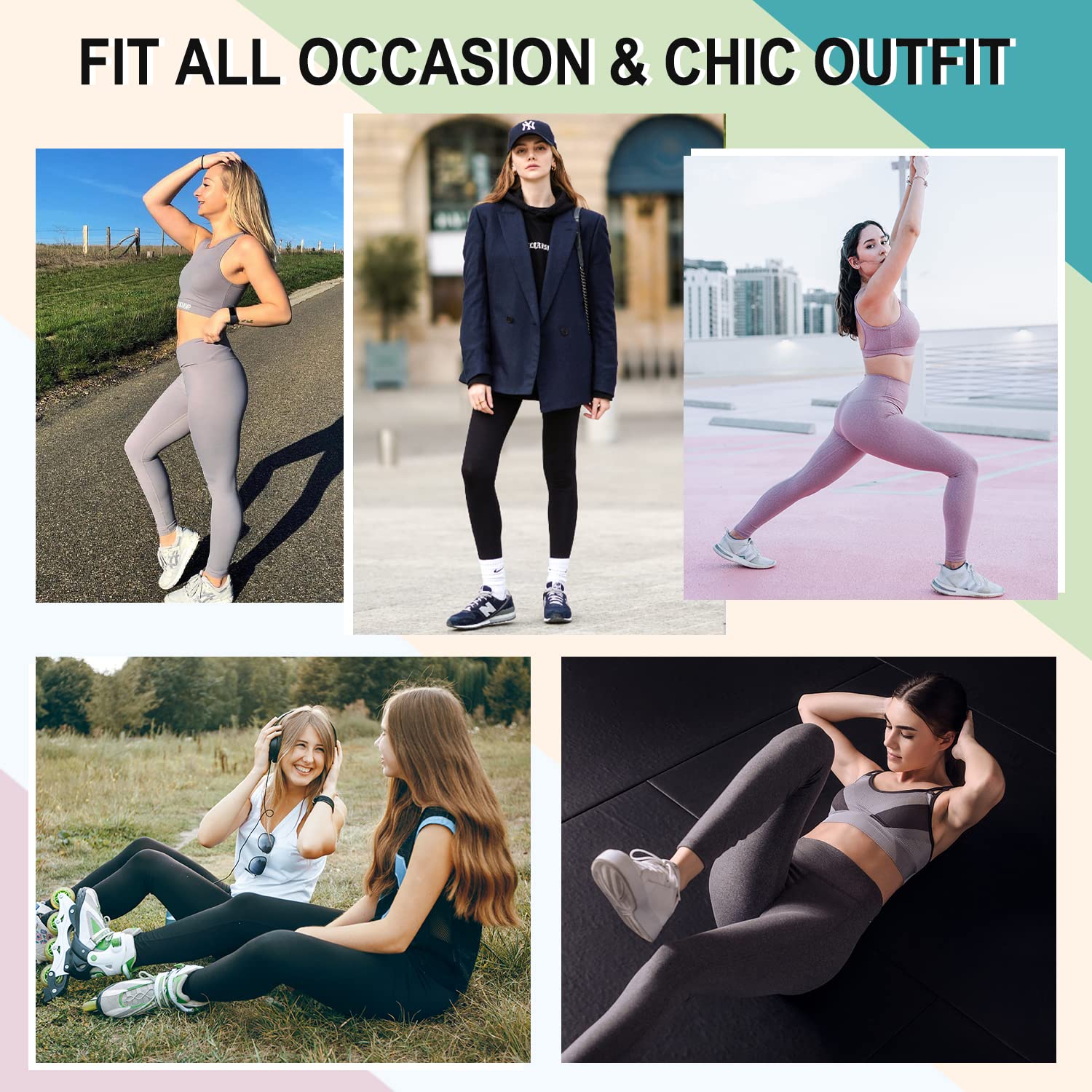 Aoliks Lot de 1/3 leggings taille haute pour femme, contrôle du ventre, pantalon de yoga doux pour entraînement, course à pied