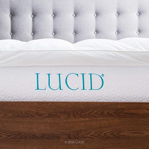Miniatura 4 de LUCID Ultra Plush - Cubrecolchón de fibra alternativa de plumón de 3 pulgadas parte superior de almohada sin alérgenos funda de percal de algodón