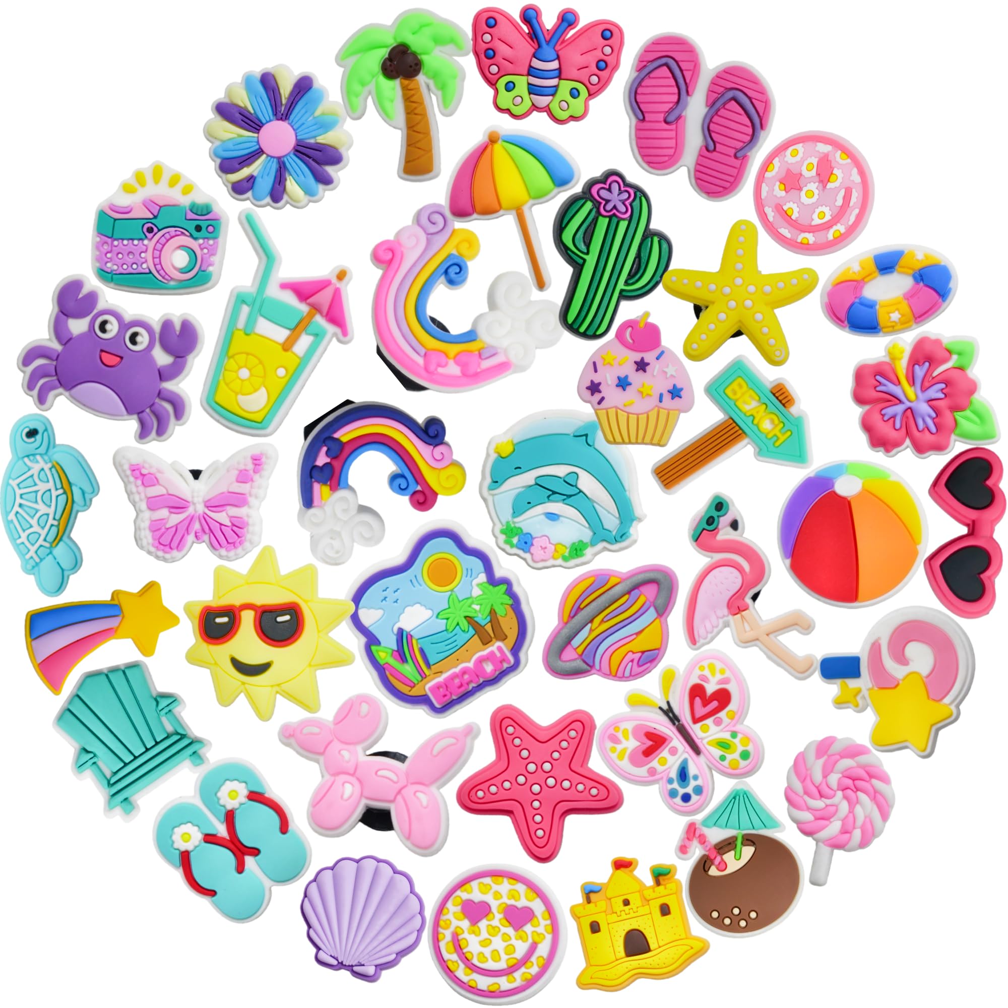 Shoe Charms for Decorations, 40 Pcs Cute Shoe Charms Summer Beach DIY Sandal Shoes Accessories for Women Men Gift Favors