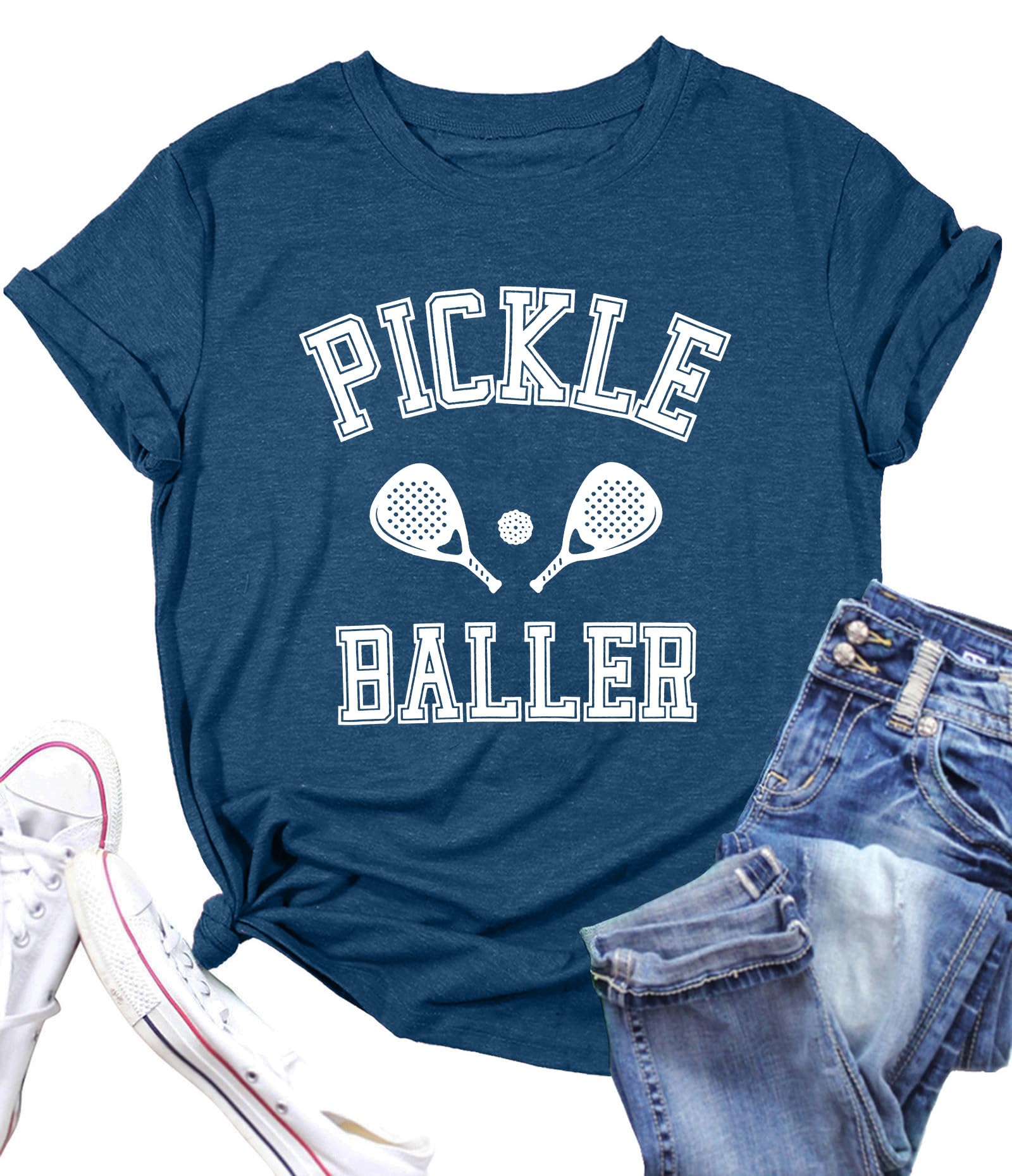 Snapklik Pickleball Shirts Women Pickleball Heartbeat Graphic T