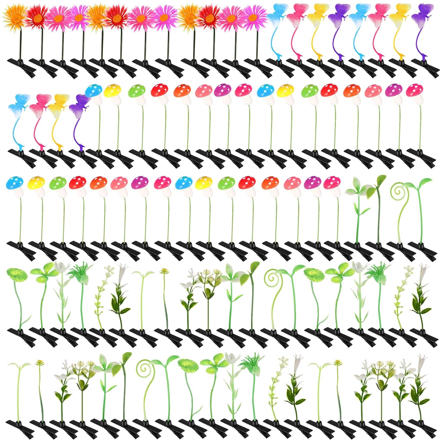 Tigeen 100 Pack Rave Sprouts Bean Sprout Hair Clips - Funny Plant Hairpins, Mixed Styles for Kids Parties & Raves