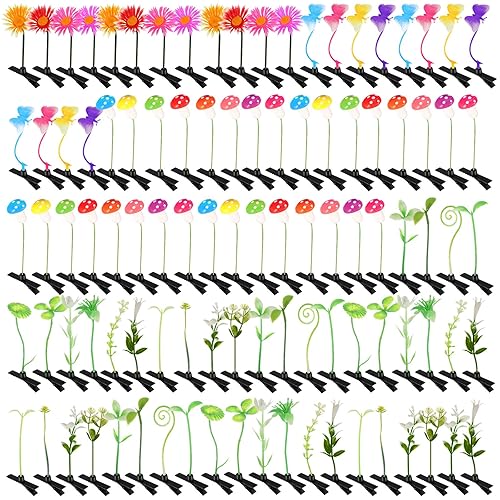 Miniatura 14 de Tigeen 100 Piezas Pinzas para el Cabello de Brotes de Frijol Horquillas Divertidas de Plantas Hierba Flor Mariposa Hongo Accesorios para el Cabello