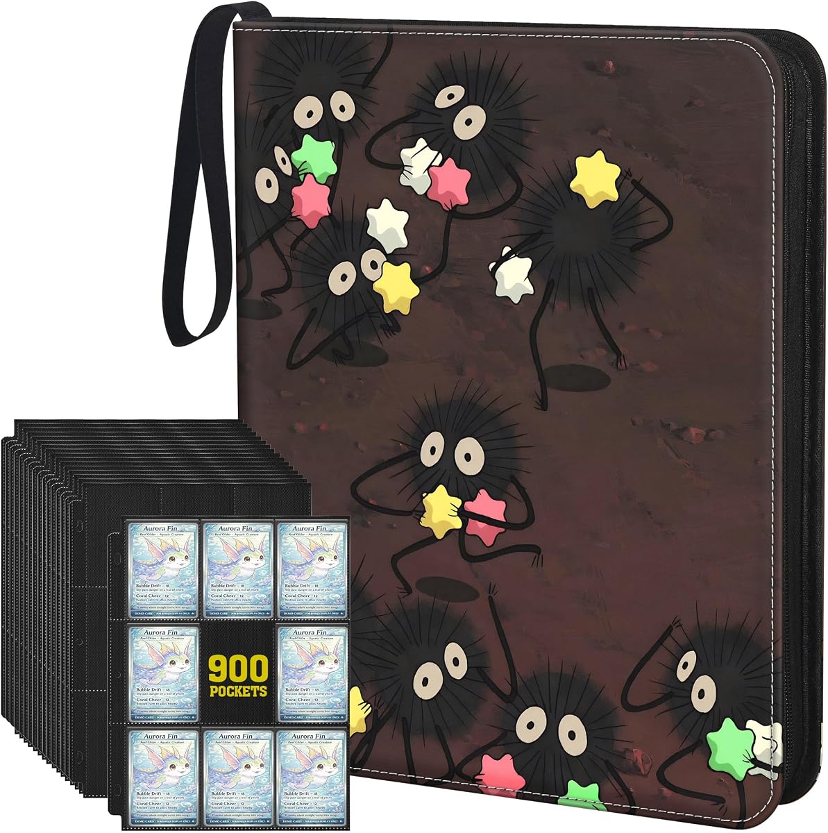 Carpeta de tarjetas coleccionables con 9 bolsillos y libro de tarjetas deportivas, álbum con cremallera de 3 anillas con capacidad para 900 tarjetas con 50 páginas extraíbles, se adapta a tarjetas de juego y TCG estándar de 2,5" x 3,5", cubierta de PU resistente al agua | Álbum con cremallera de 3 anillos, capacidad para 900 tarjetas, 50 páginas extraíbles, se adapta a tarjetas de 2,5" x 3,5", cubierta de PU resistente al agua