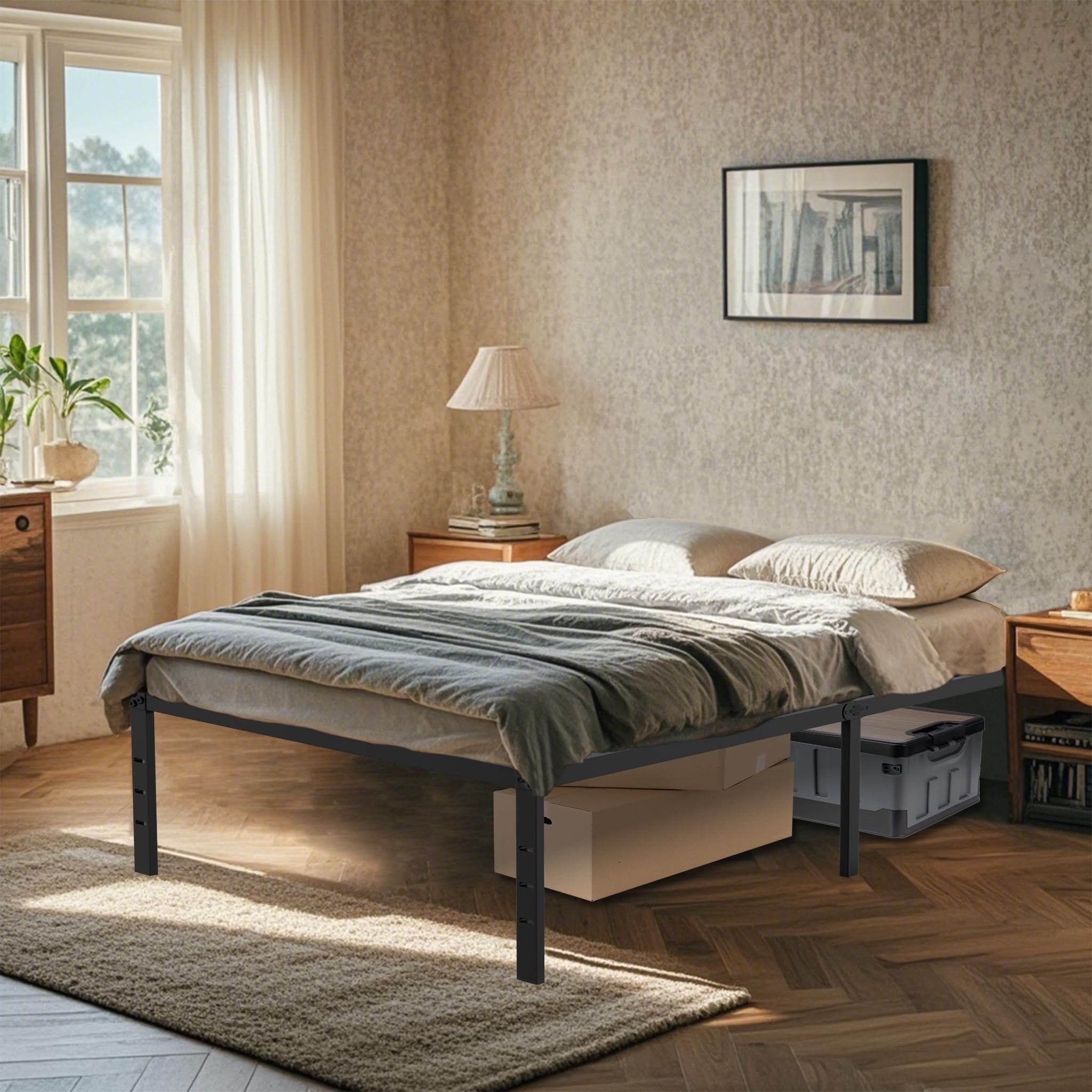LZQ Cadre de lit en métal 90 x 200 x 41,5 cm - Cadre de lit pliable pour chambre à coucher, chambre d'amis, grand espace de rangement
