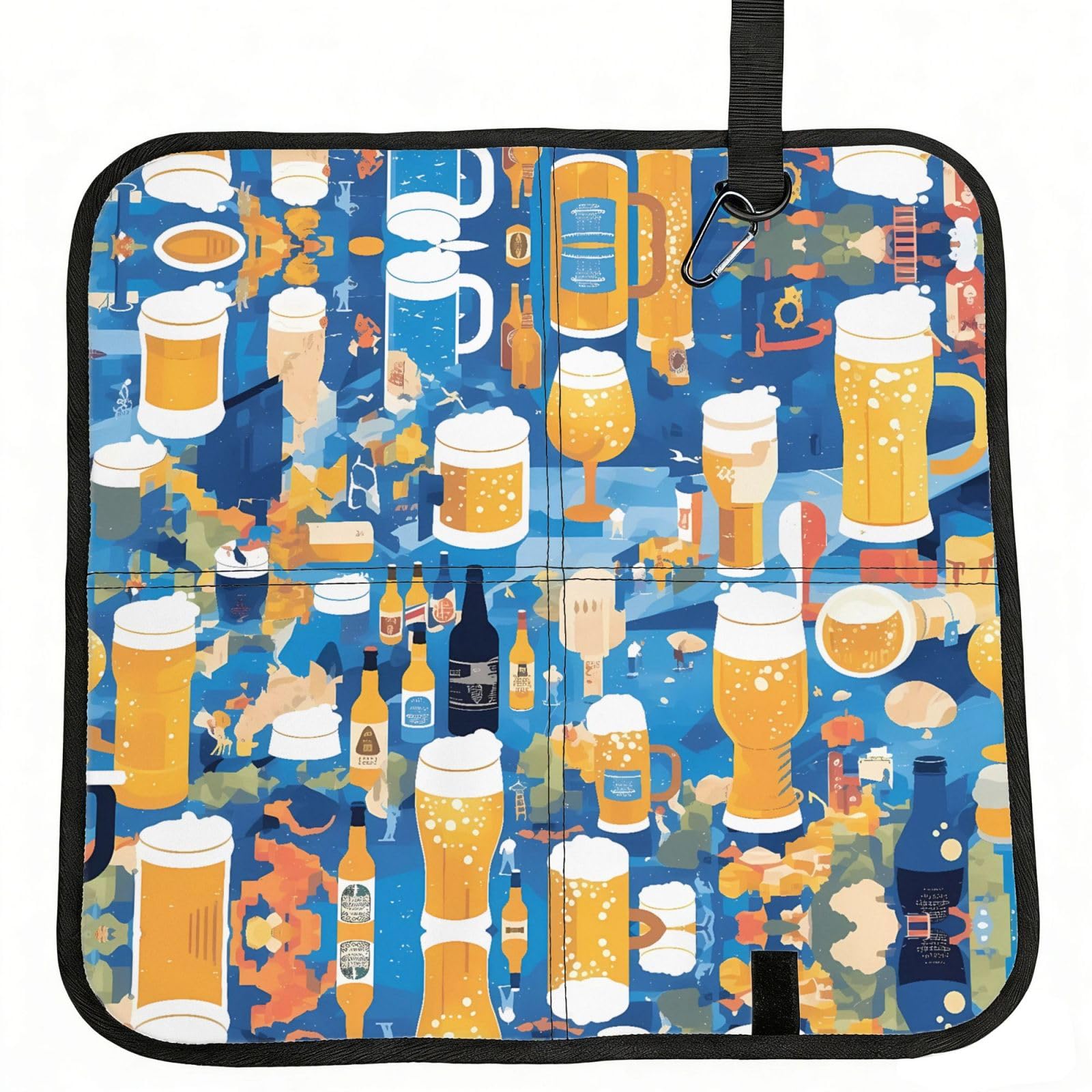 MROWYC Drinking beer at night Printed Foldable Seat Cushion - Portable with Carabiner, for Stadium, Camping, Hiking