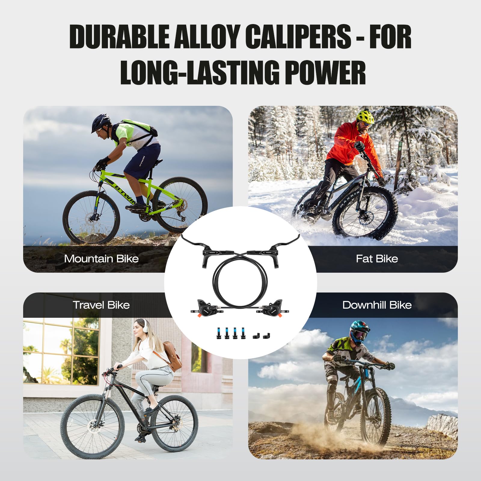 Set di Freni a Disco Idraulici MT200 — Freno Idraulico MTB Anteriore 800mm e Posteriore 1450mm con Pinze, Pre-Spurgati con Olio Minerale, Freno Idraulico per Bici Elettrica OAMCE