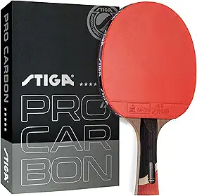 STIGA Raquete de tênis de mesa Pro Carbon Performance Level com tecnologia de carbono para torneios - cores vermelha e azul