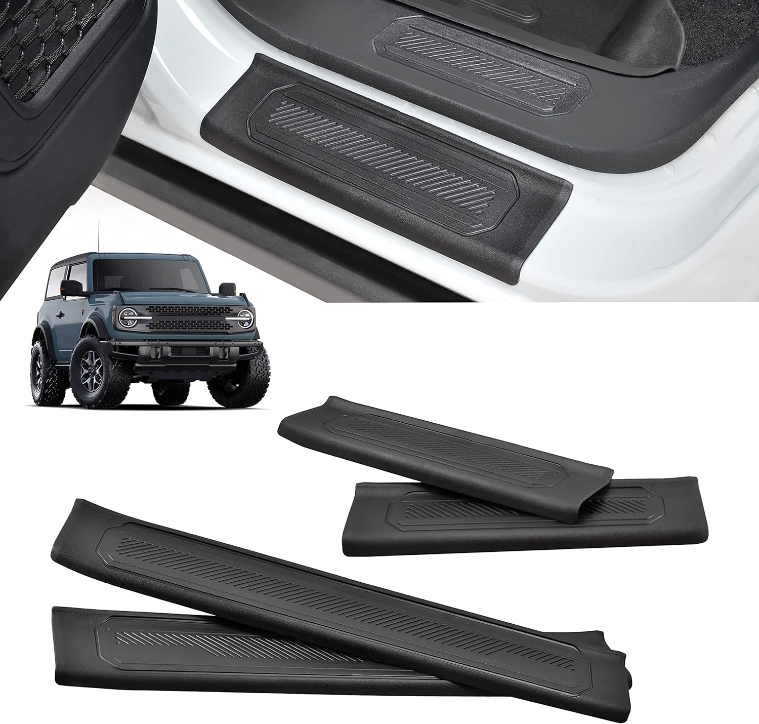 KEWISAUTO 4PCS Door Sill Guards for Bronco 20212023, TPE