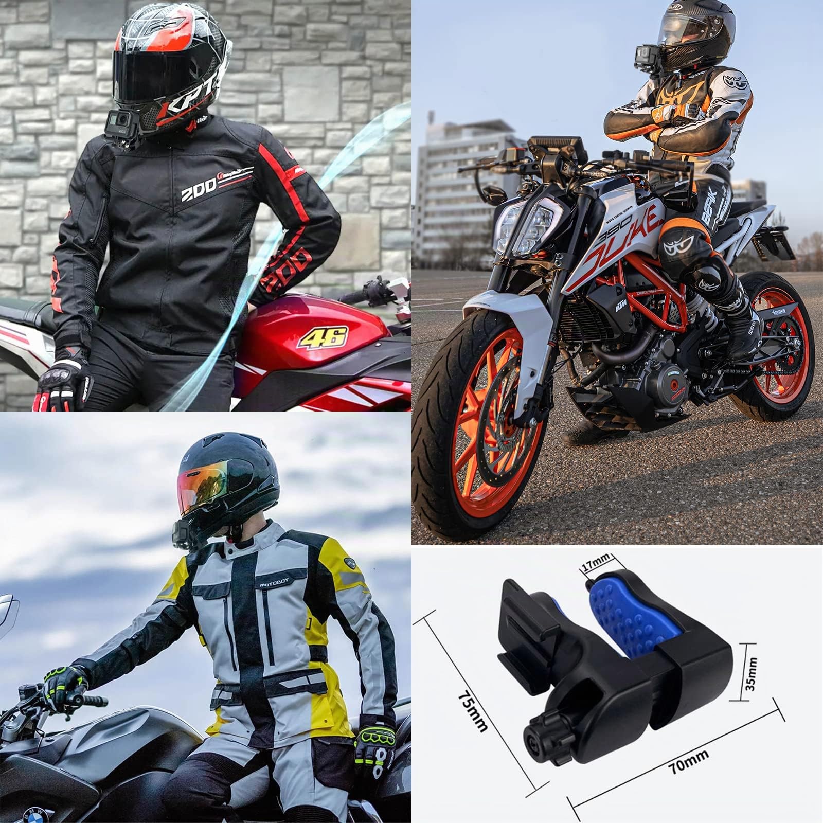 Supporto per casco da moto per GoPro Hero 13 12 11 10 9/DJI Osmo Action 5 Pro/Insta360 Ace Pro, supporto per casco a clip per mento, accessori fissi per GoPro/Insta360/DJI Action camera