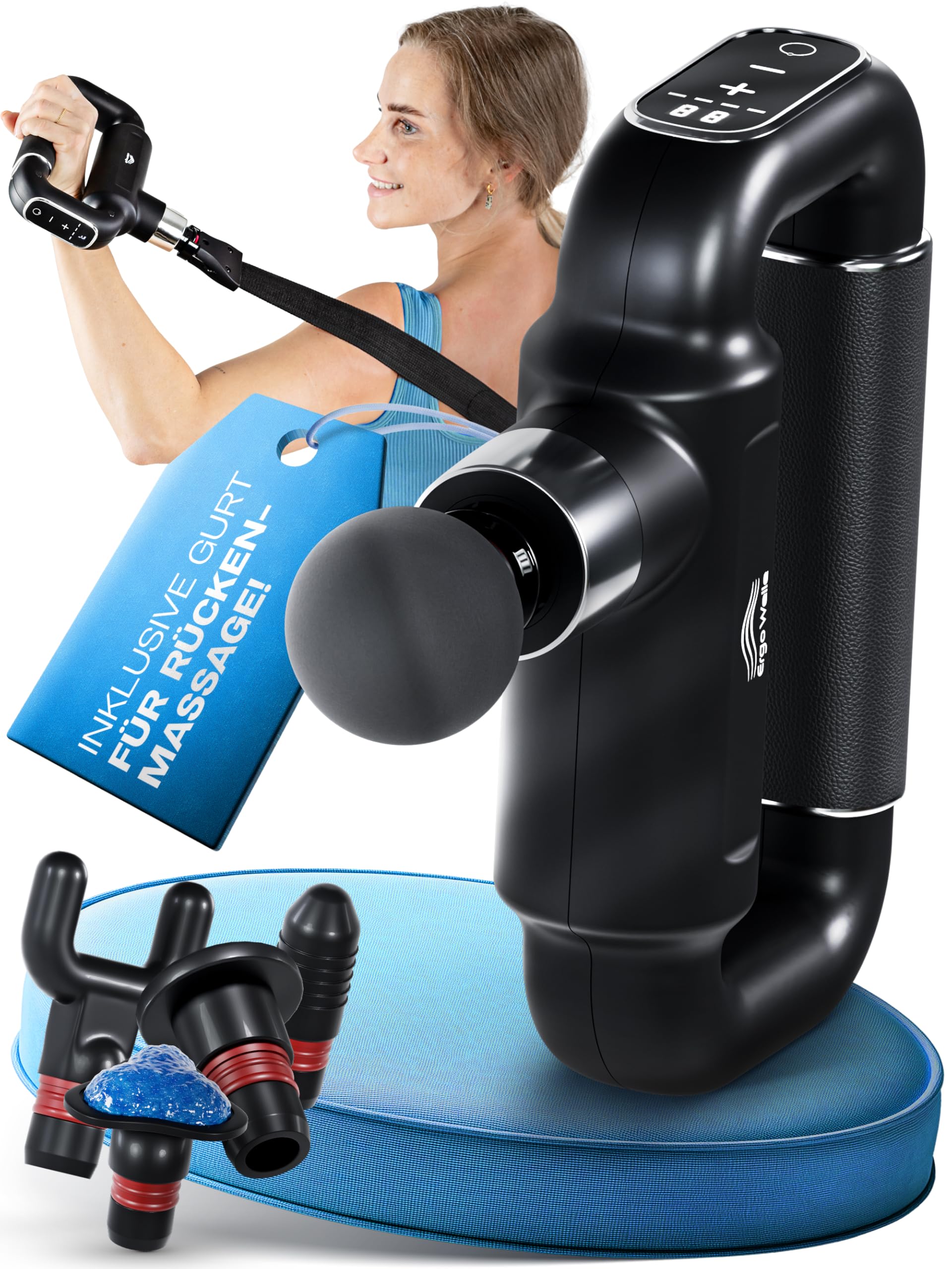 Massagepistole mit Gurt & Kühlkopf – Massage Gun Rücken, USB-C