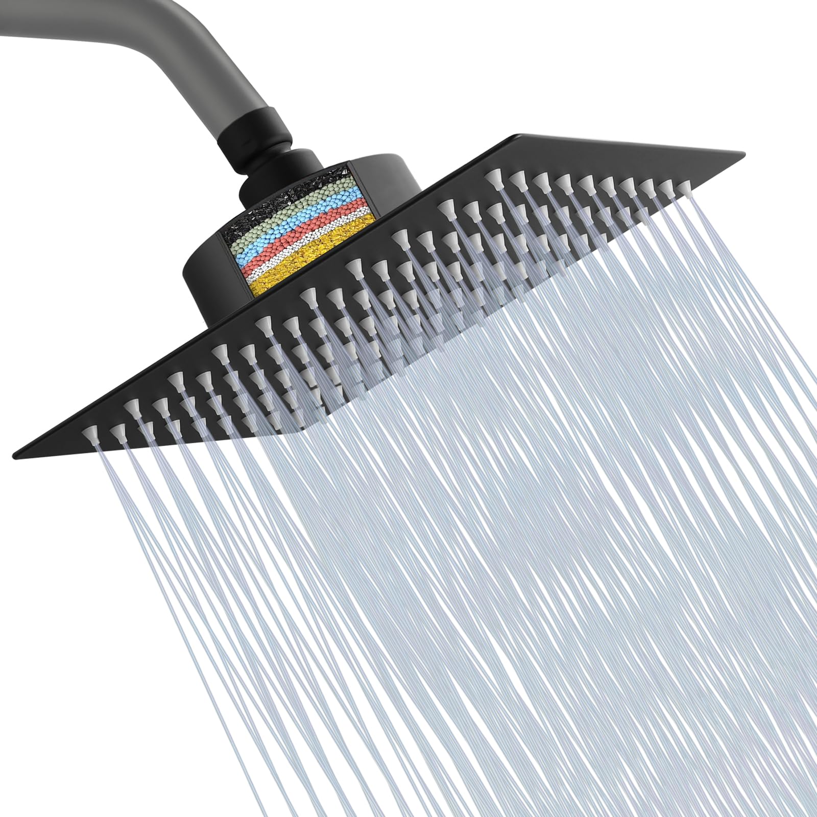 Pomme de douche filtrée haute pression carrée 20,3 cm noir mat