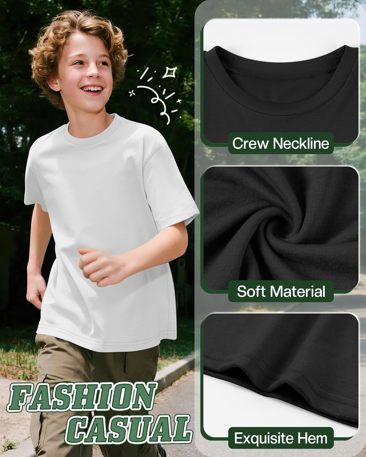 Oakgarden 5 Pack Boys Oversized Shirts Loose Fit Plain Short Sleeve Crewneck Tops Baggy Casual Basic Tees for Kids 5-14 Years