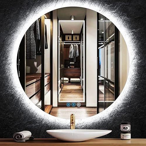 THEKLA Espejo LED redondo grande retroiluminado de 40 pulgadas para baño, espejo redondo iluminado para pared de baño, espejo de tocador redondo con THEKLA Espejo LED redondo grande retroiluminado de 40 pulgadas para baño, espejo redondo iluminado para pared de baño, espejo de tocador redondo con