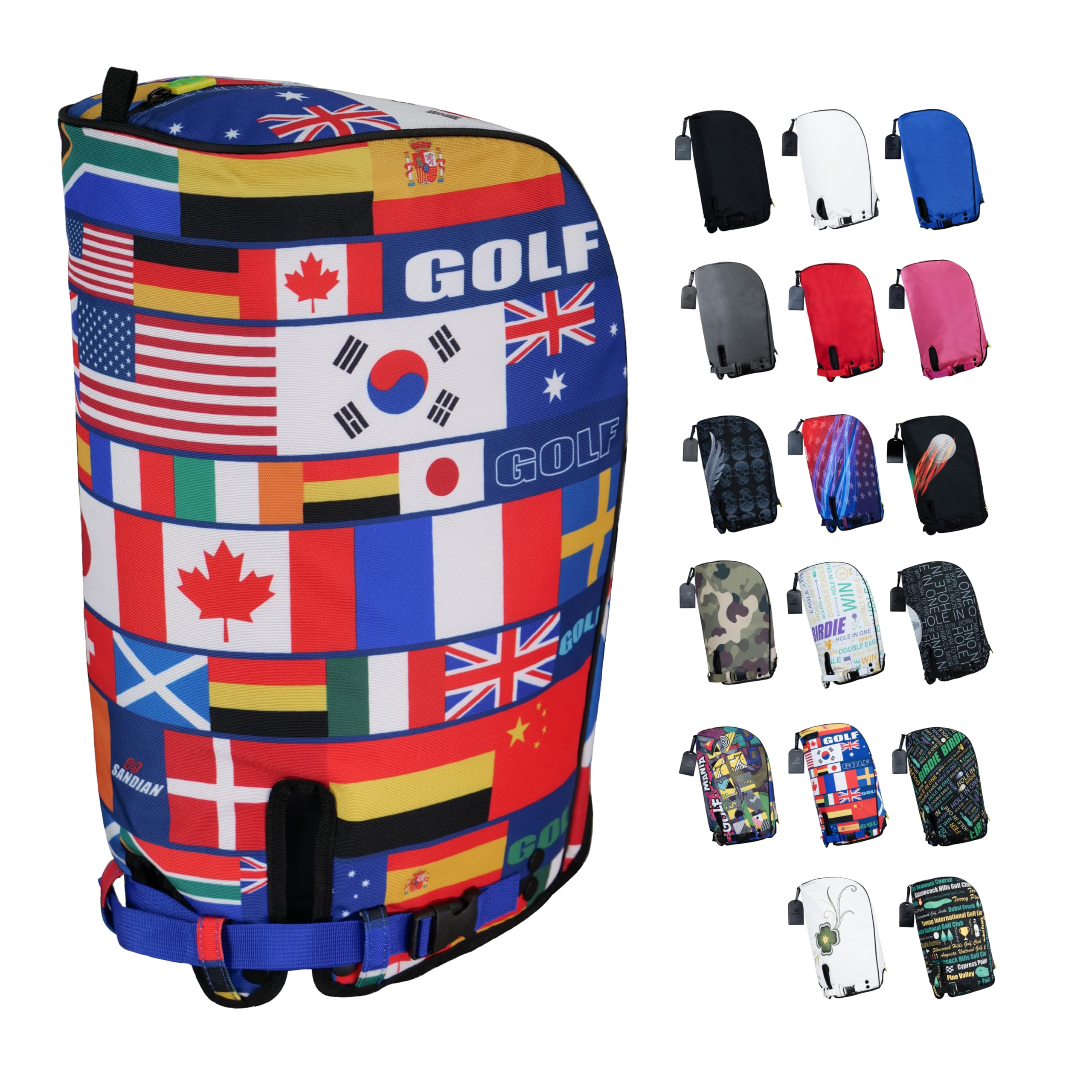SANDIAN, Golf Bag Rain Hood Cover V3 Cape, Upgraded Version Color Hood3, Padded Club Protection, Heavy Duty All Weather Resistant, One Size Fits Most Stand Carry Cart Tour Bags [Flags]