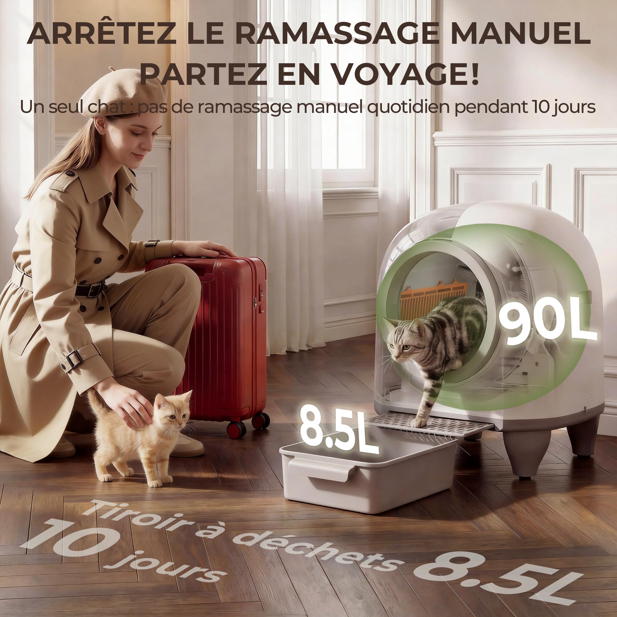 TRIUMPHKEY litière pour chat autonettoyante, litière autonettoyante automatique avec protection multiple, surveillance à distance APP, bac à litière chat XXL avec neutralisation des odeurs et nettoyag